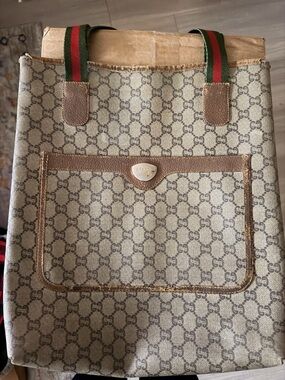 Gucci Beige GG Monogram Tote with Green-Red Web Handles